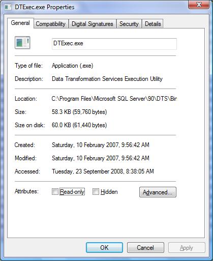 DTExec 64 bit properties