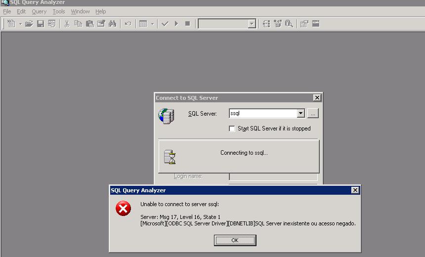 Sql Query Analyser ERROR