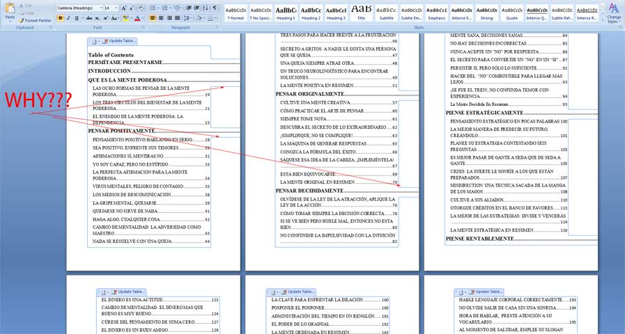 table of contents word. Screenshot of TOC in Word