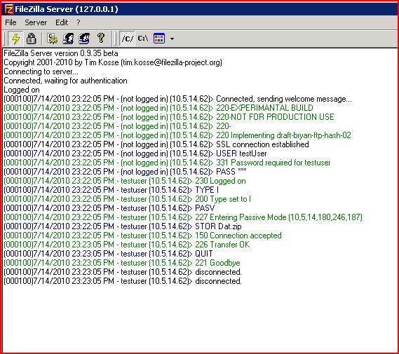 FileZilla log