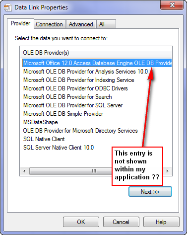 Microsoft Office 12.0 Access Database Engine Ole Db Provider