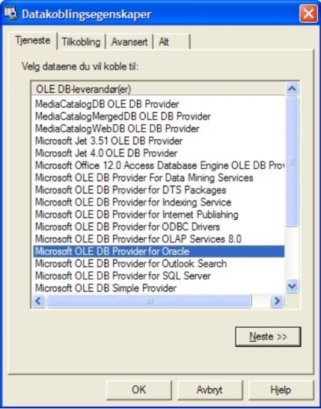 Microsoft OLE DB-Provider für ODBC-Treiber für Windows XP