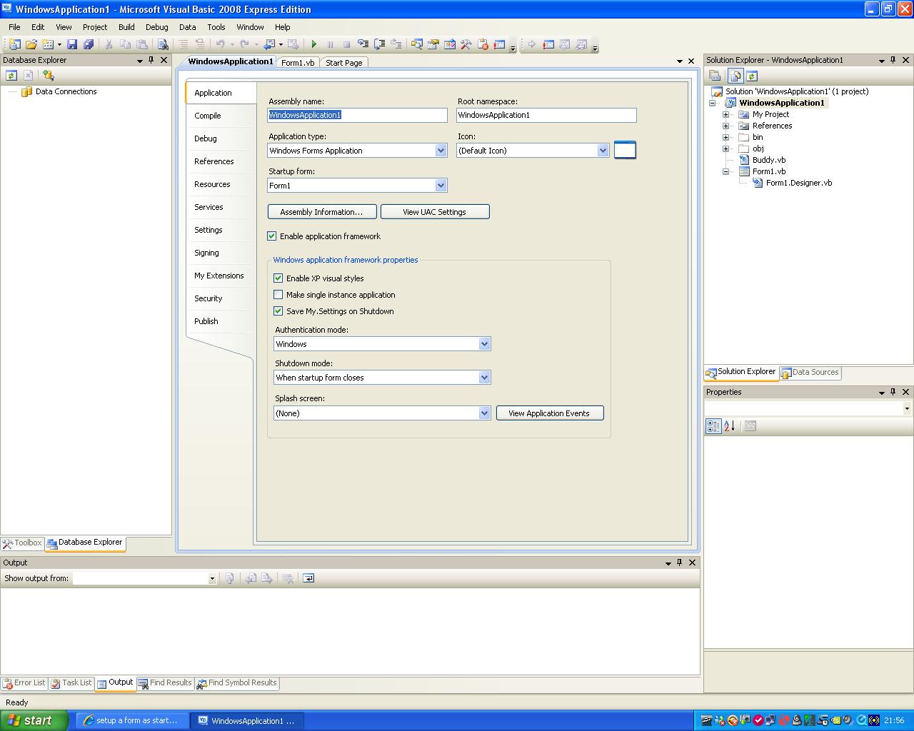 Solved: setup a form as startup in VS 2008 | Experts Exchange