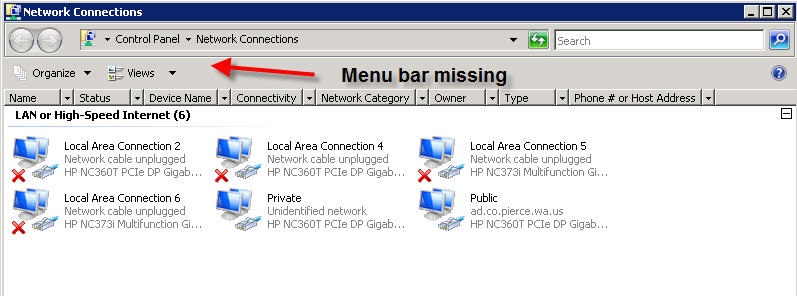 Incorrect Menu Solved: Manage network connections menu bar missing in Windows server ...