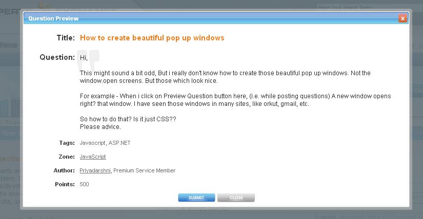 Solved: How to create beautiful pop up windows | Experts Exchange