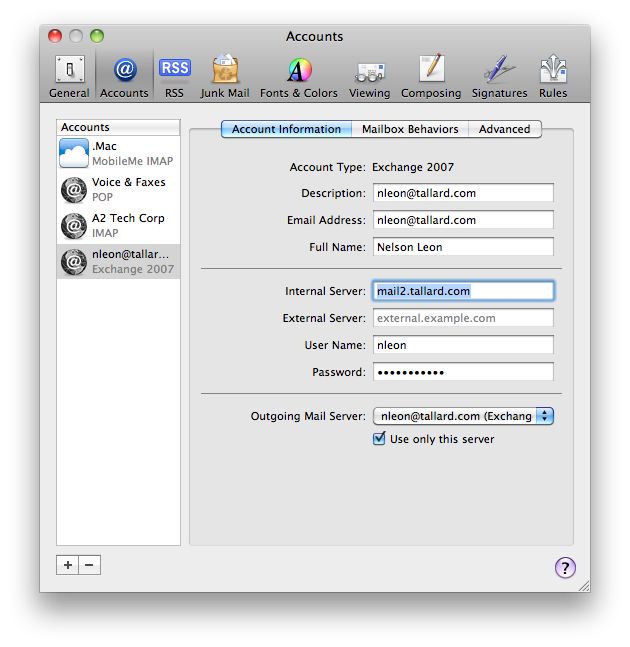 adding exchange account to mac mail
