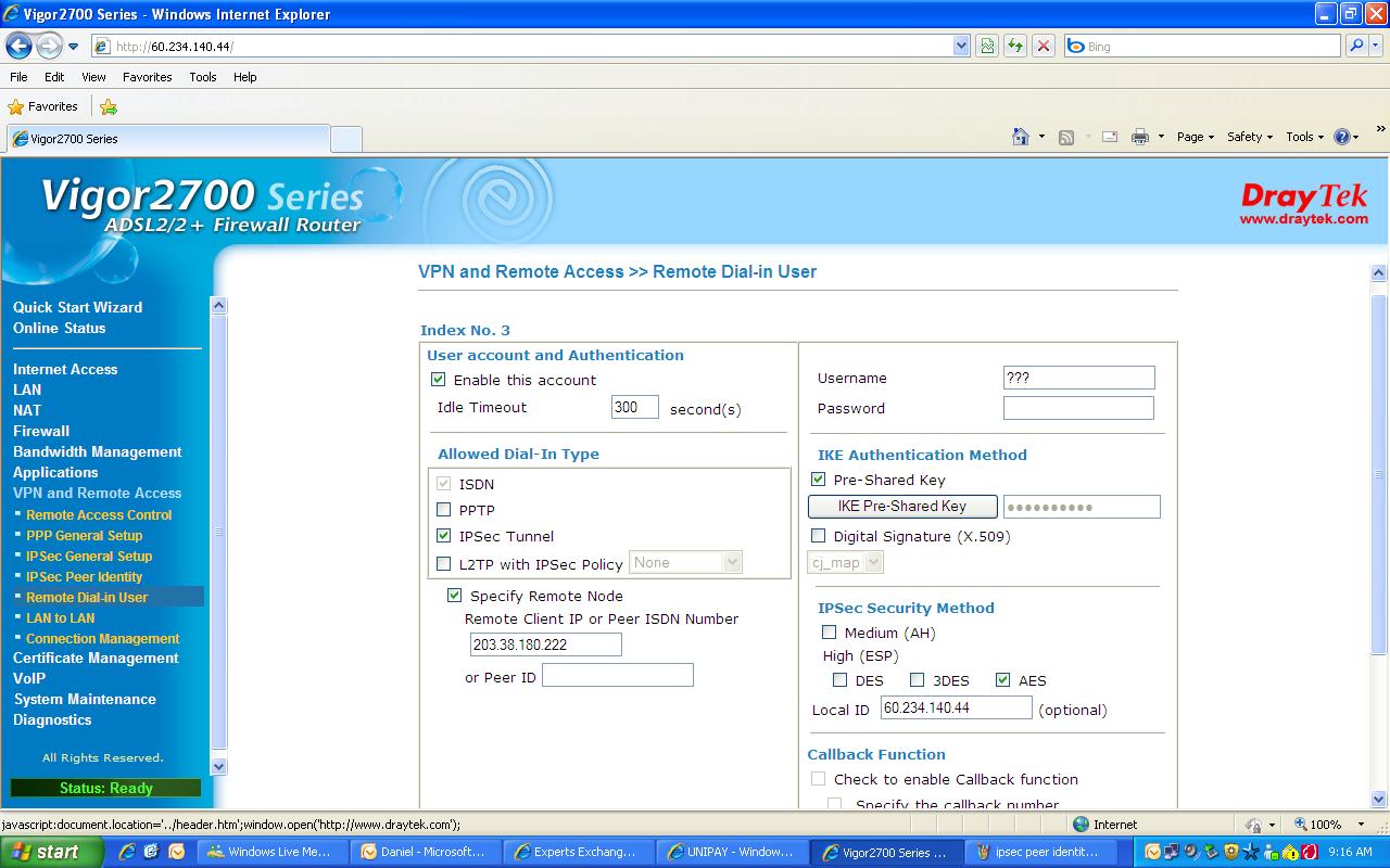 Solved: vigor and cisco router ipsec tunnel not working | Experts Exchange