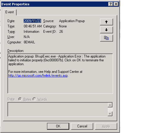 Solved: BackupExec 12: Application Failed to initialize properly ...