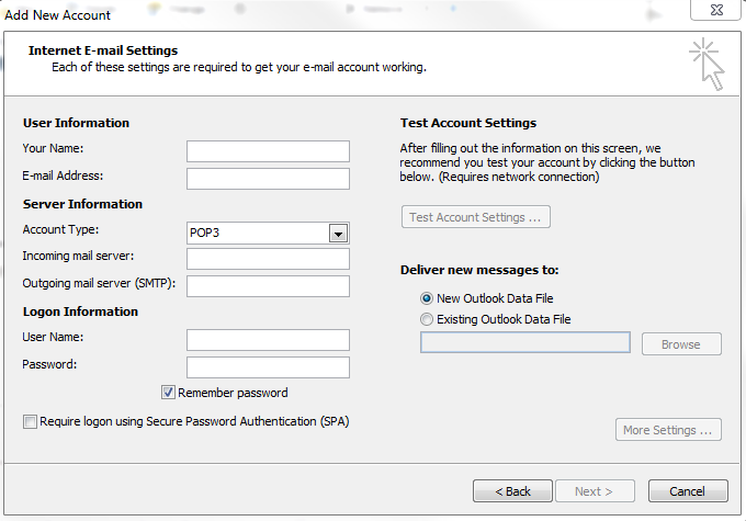 Test account. Email settings. SMTP settings. PRTG SMTP Setup.