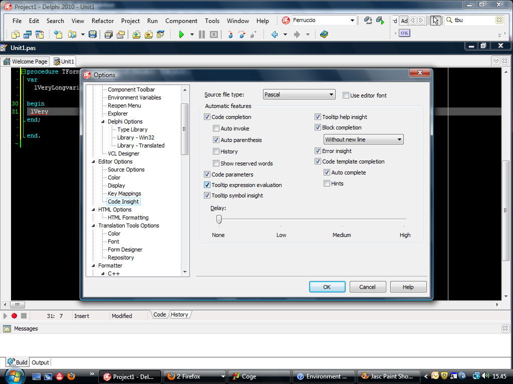 Solved: Delphi 2010 code completion not working properly | Experts Exchange