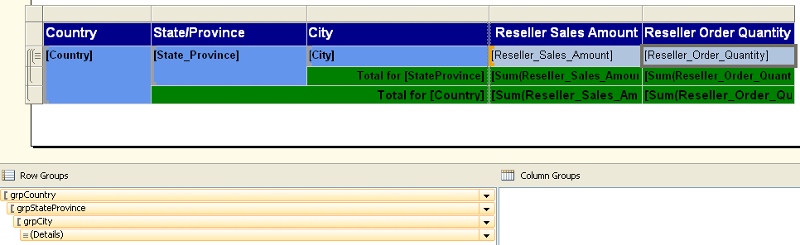 Table with three groupings defined