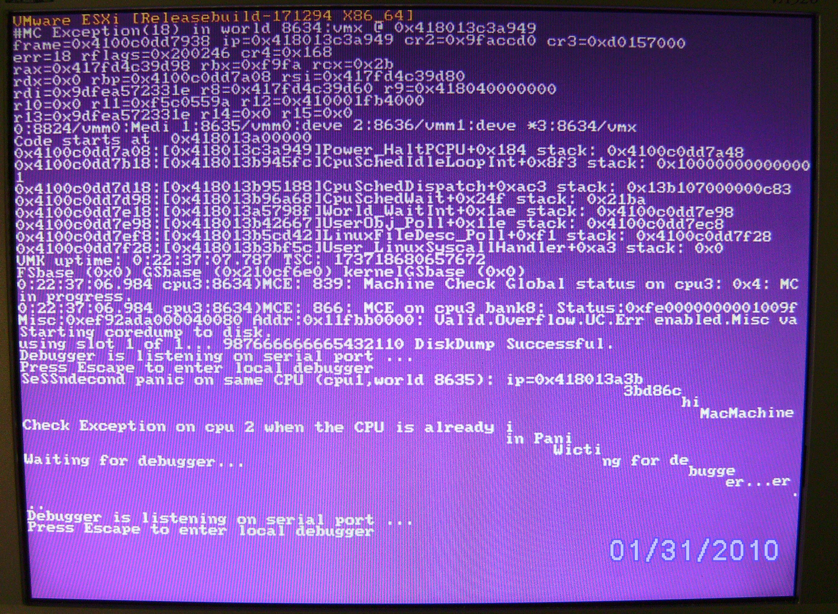 Solved: Need help troubleshooting VMware ESXi 4.0 PSoD | Experts Exchange