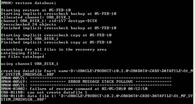 Oracle Db Restore Solved: Oracle 10g DB restore database error ORA-01180 | Experts Exchange
