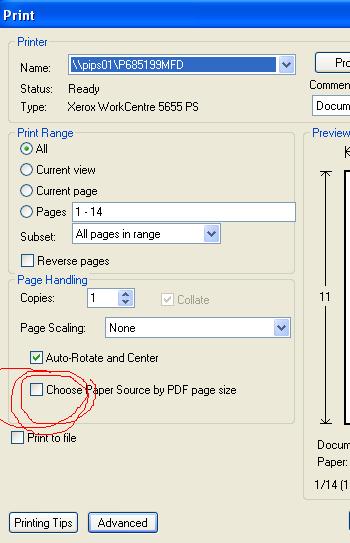 Adobe Choose Paper Source By Pdf Page Size