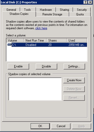 Solved: Shadow Copy Running Even Though Disabled | Experts Exchange