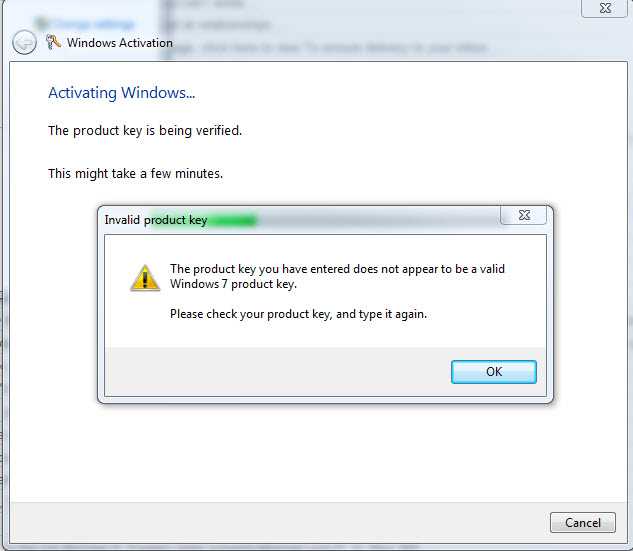 windows 7 product key not valid