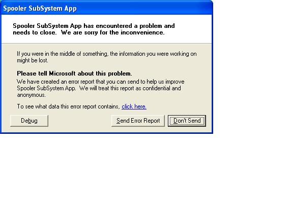 Spooler subsystem app обнаружена ошибка приложение будет закрыто windows xp