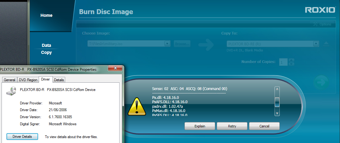 Solved: Burn error Sense02 ASC04 ASCQ08 Command00 | Experts Exchange
