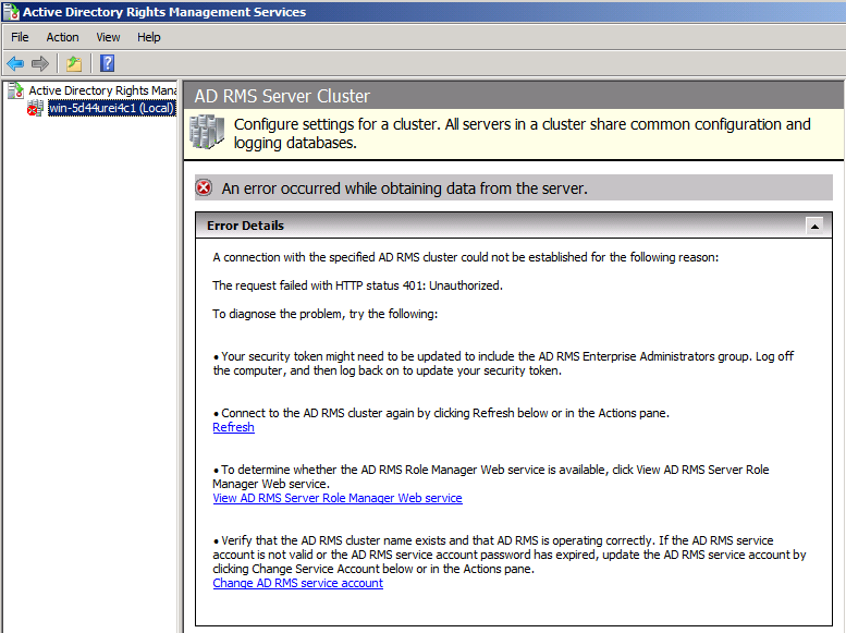 Solved: AD RMS and 401 Error | Experts Exchange