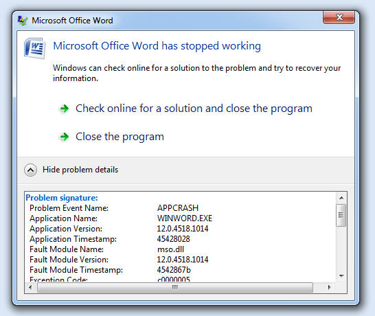 microsoft word 2007 template download error