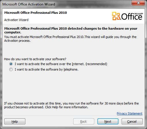 microsoft office activation wizard 2010 disable