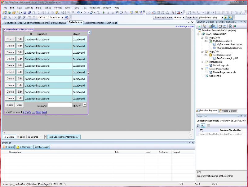 Design view of Default.aspx