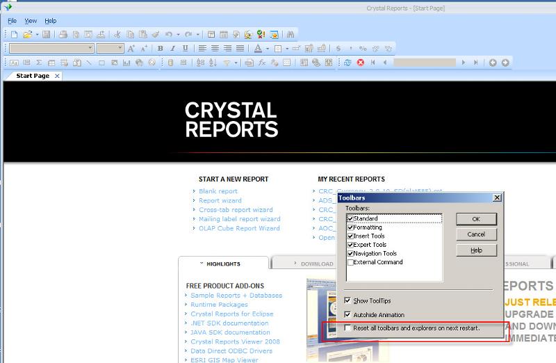 Solved Crsystal reports 2008 file menu bar disappeared. Experts Exchange