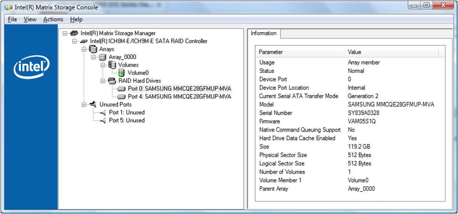 Intel matrix storage