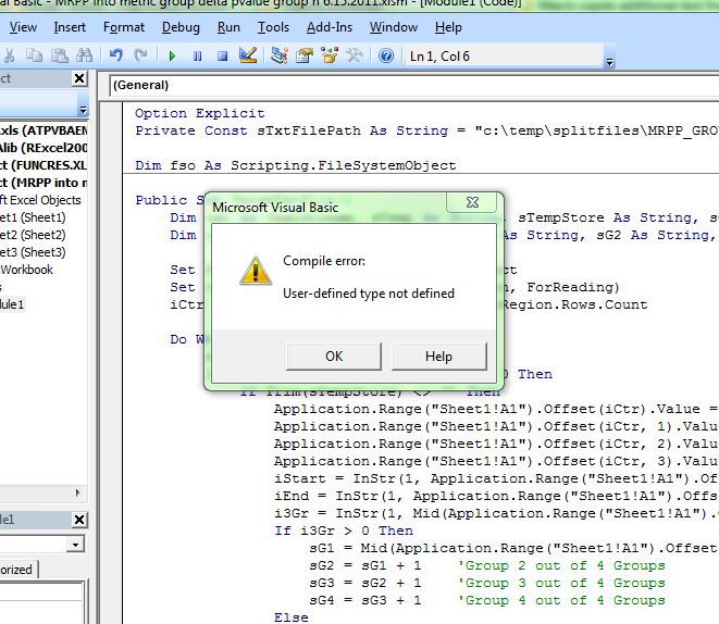 Solved: Excel Macro Error ≫ Compile Error: User-Defined Type Not Defined  ≫ Scripting.Filesystemobject | Experts Exchange