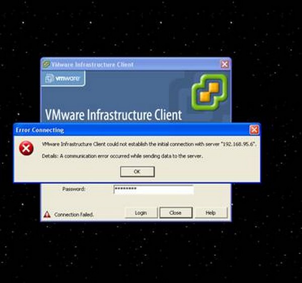 vmware system client error