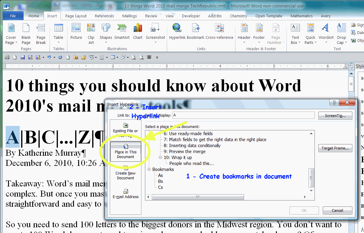 Solved How do I insert anchors into a 2010 Word document? Experts