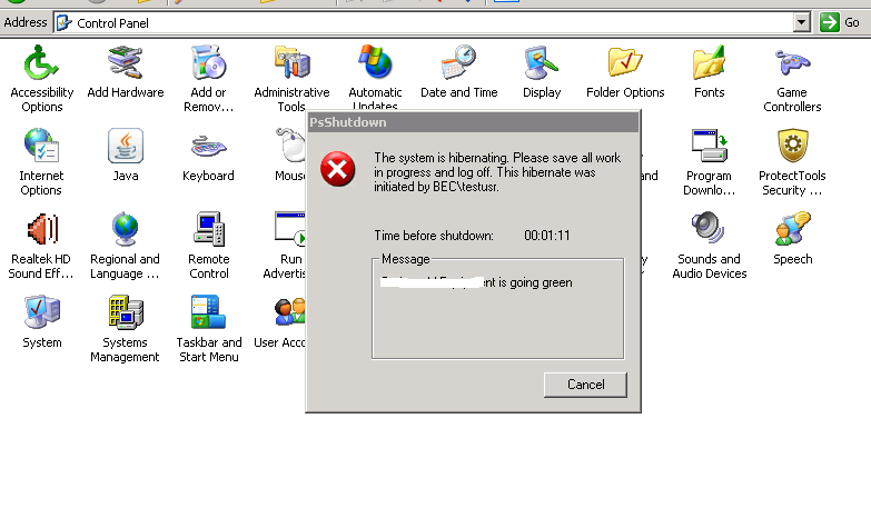 Solved: Script to hibernate win 7 with option to cancel | Experts Exchange