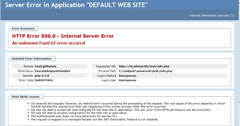 Error when browsing info.php