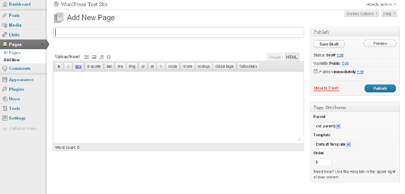 WordPress Add New Page