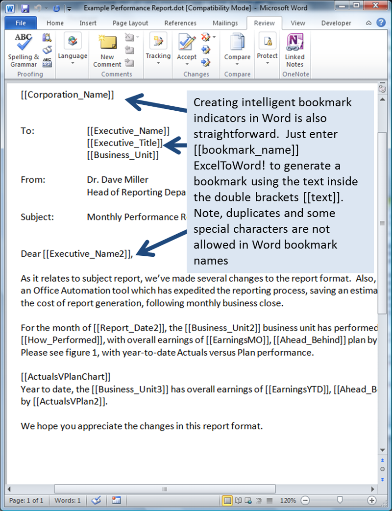 figure-3: Creating intelligent, personalized bookmark indicators in Word