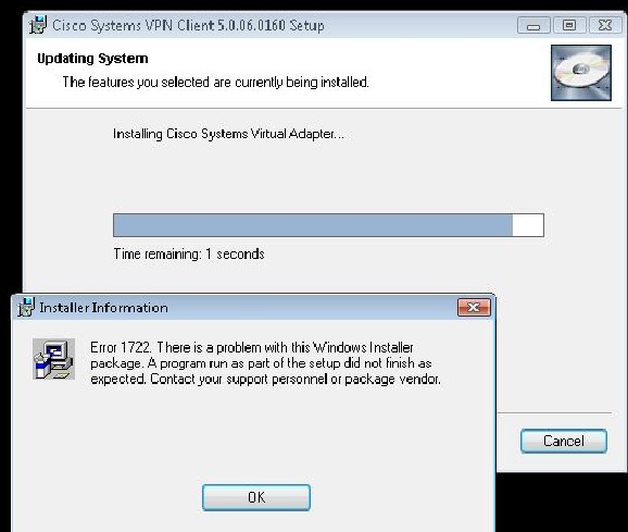 Cisco Error 1722 Vpn Install