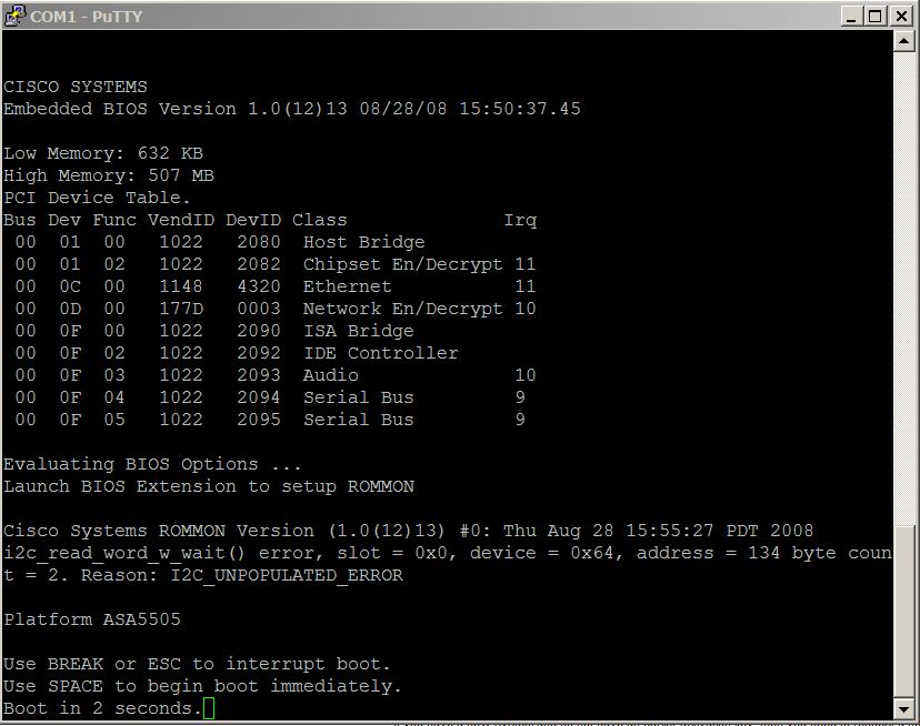 Solved: Cisco 5505 ASA boot issues I2C_UNPOPULATED_ERROR | Experts Exchange