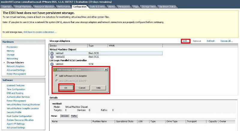 Select Add Software iSCSI Adapter and Click OK