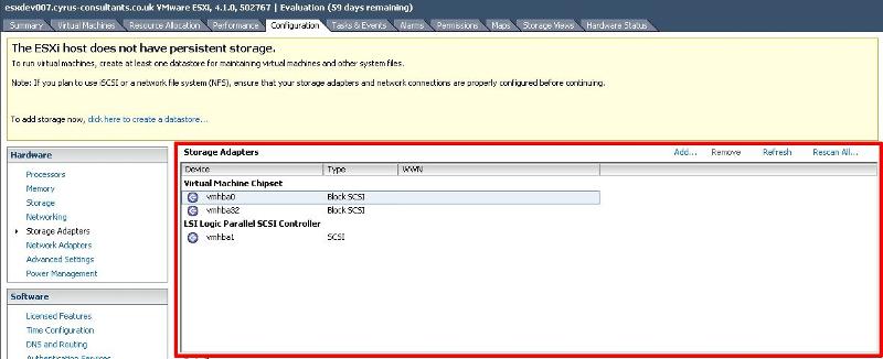 Storage Adaptors iSCSI software Adaptor not visible