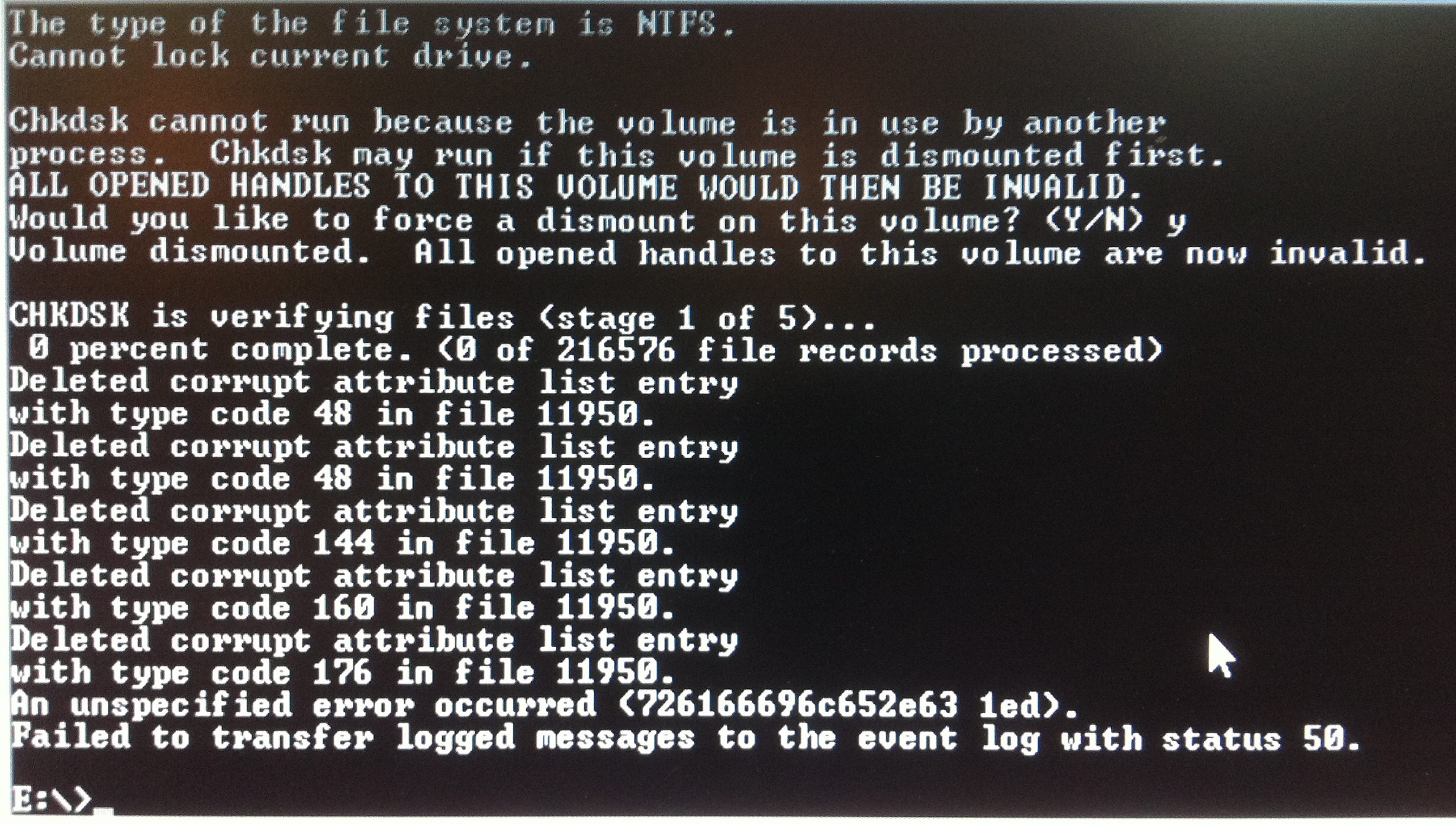 Chkdsk c f x