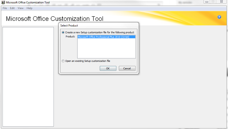 Customization Tool First Screen