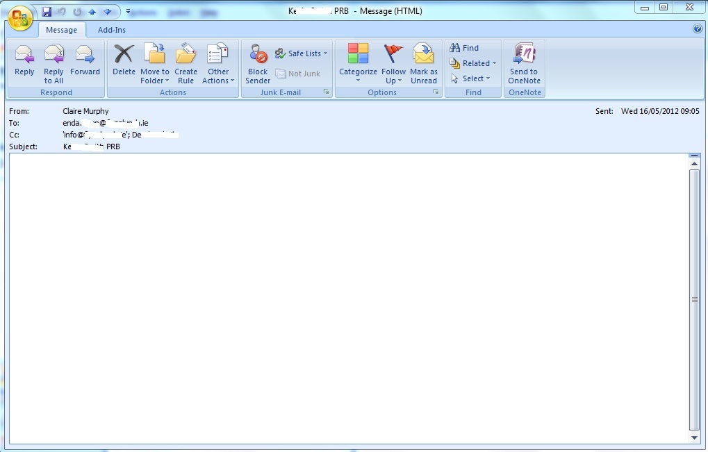 microsoft outlook email body blank