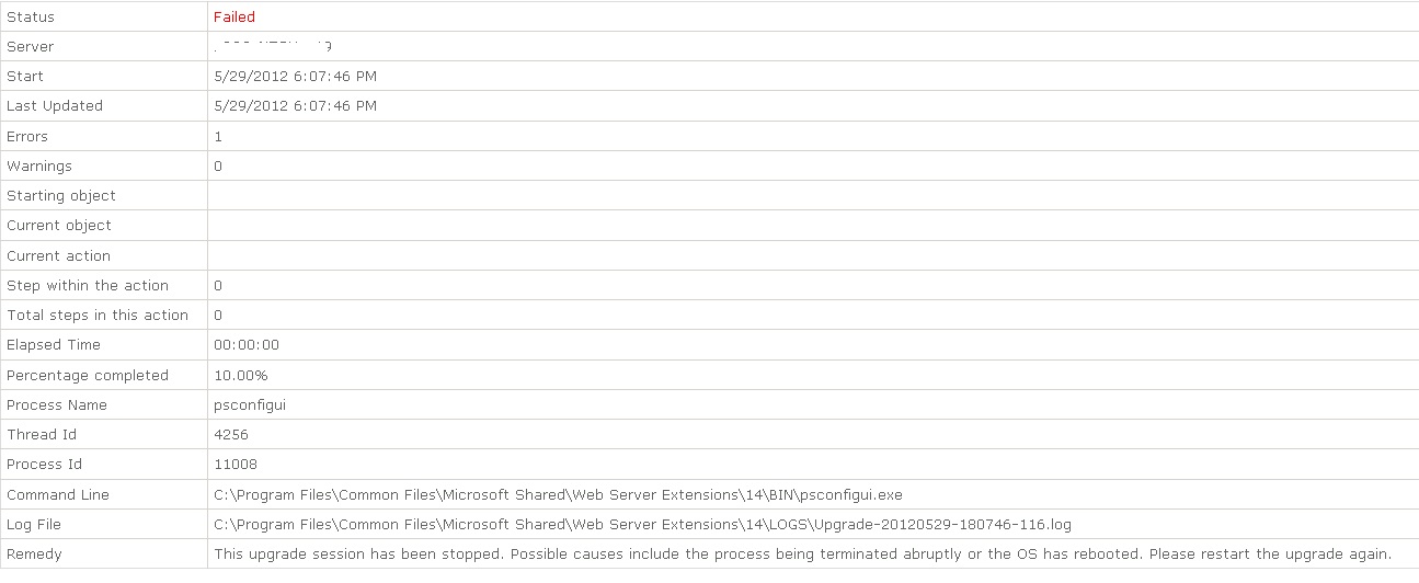 Solved: SharePoint Upgradade error | Experts Exchange