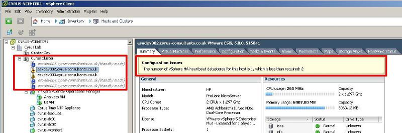 Warning trianles on hosts in vSphere Cluster