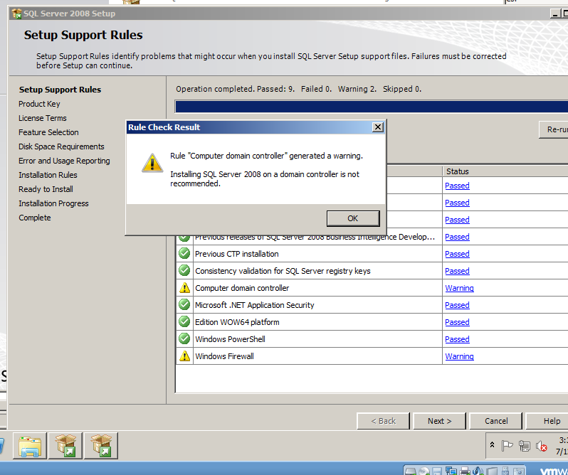 sql server computer domain controller warning