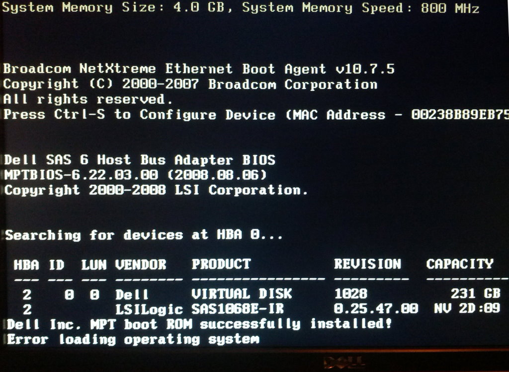 Dell T100 Mpt Boot Rom Successfully Installed