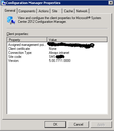 sccm 2012 client screenshot, self signed certificate shows "none"