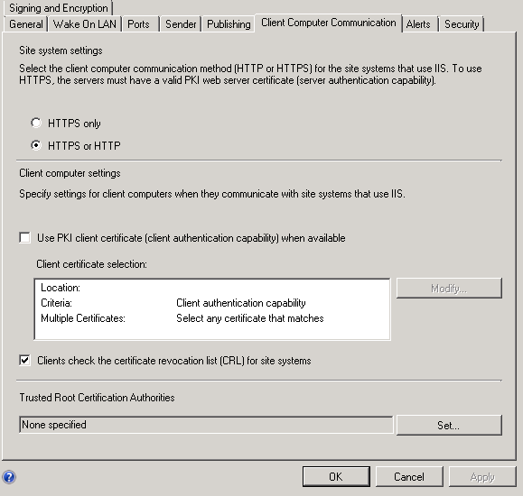 current client computer communication configuration in ConfigMgr 2012