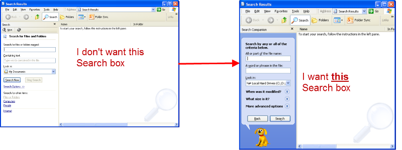 Xp Search Dog Solved: Windows XP - Windows Search - I want my old dialog box back ...