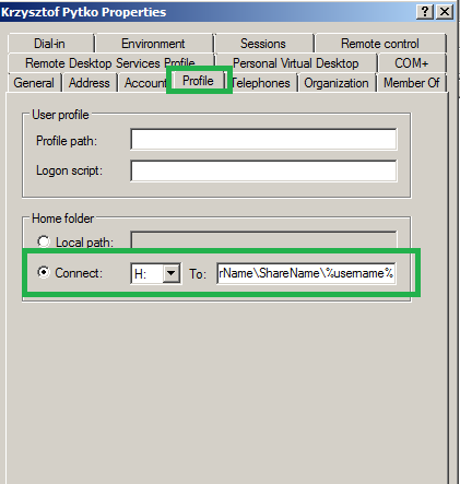 Solved: Active Directory Map Home Folder to Drive | Experts Exchange